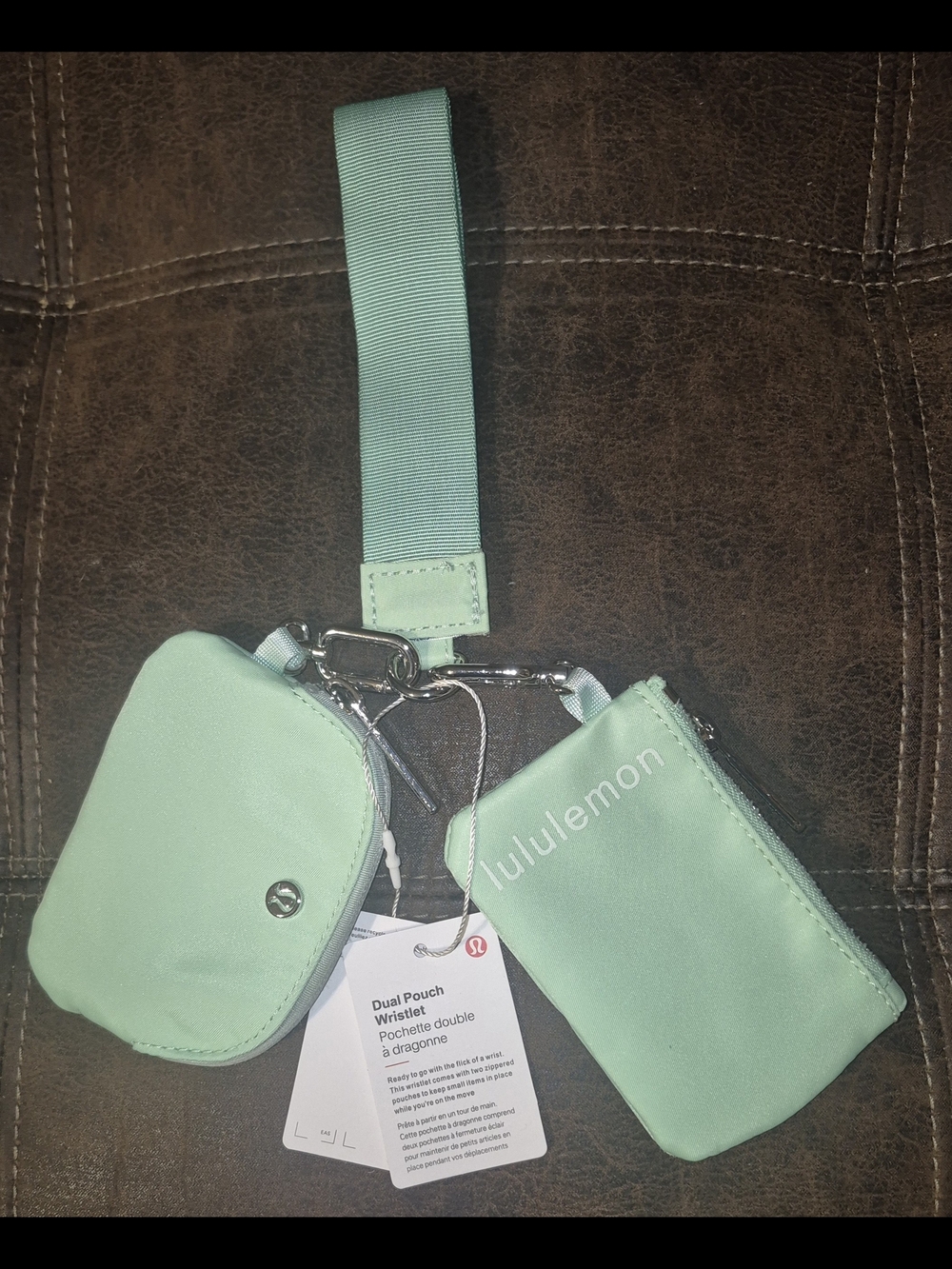 lululemon Mint Green Dual Pouch Wristlet with Strap